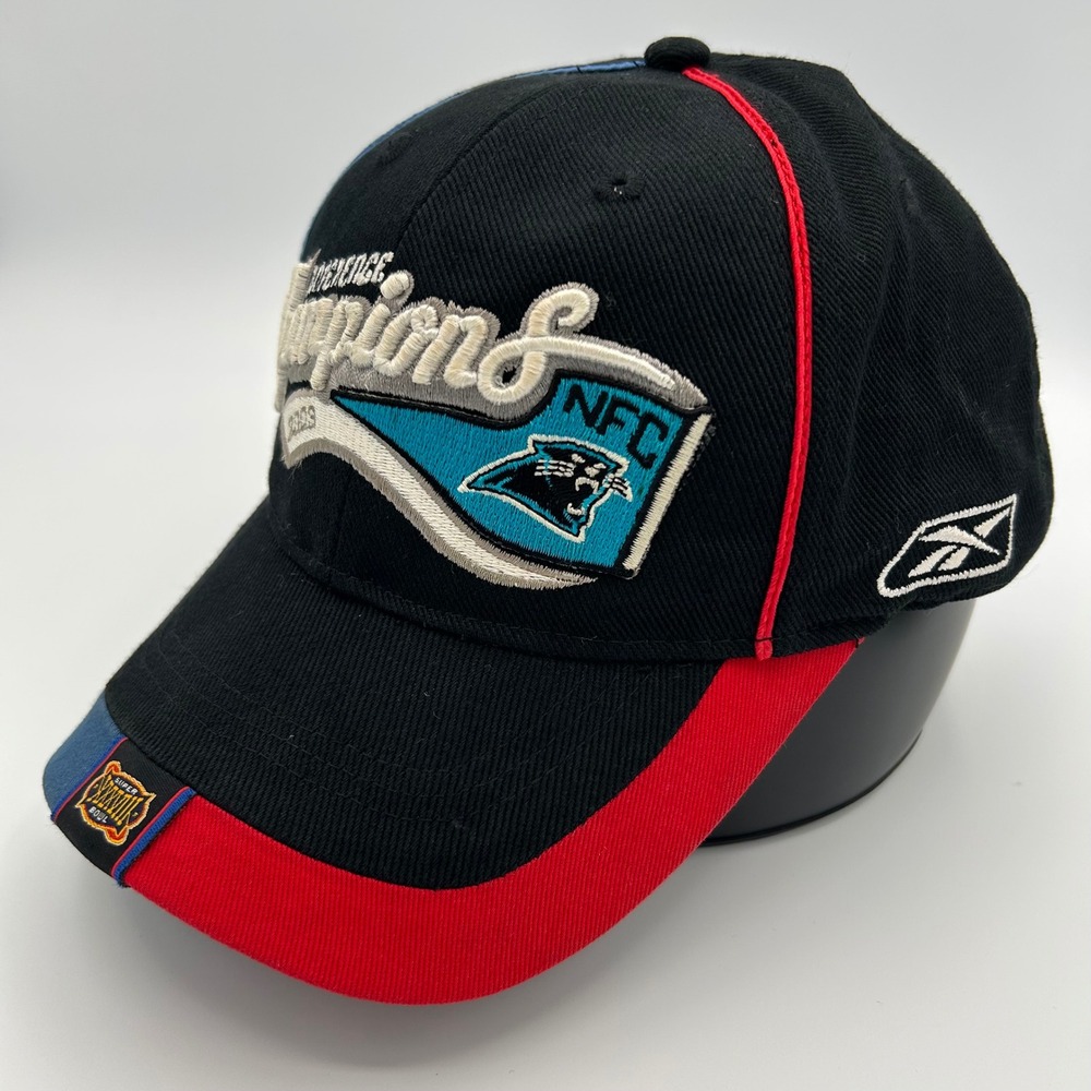 Carolina Panthers Hat Reebok NFC Champions Mens OSFM‎ Black Red Blue Y2K Sports